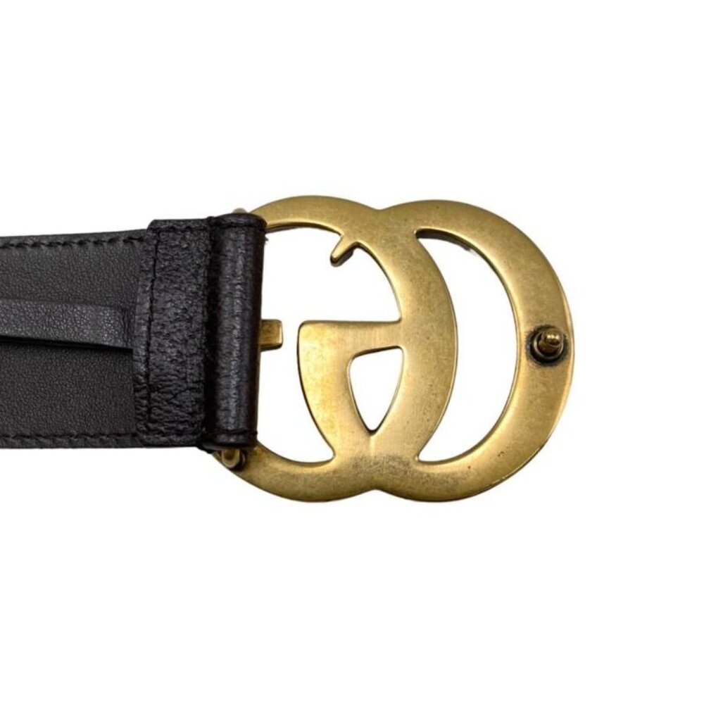 Gucci Wide Belt Double G Dj20 T 1000 Calfskinleather Black Goldhardware - Picture 3 of 8